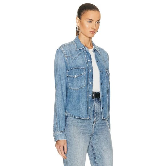 Citizens of Humanity Cropped Western Shirt in Carolina Blue X-Small New Denim - Picture 14 of 15